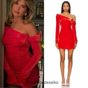 NWT Mirae Mini Dress Red Silk Velvet Scarlette Strapless Long Sleeve sz 40/ US 8